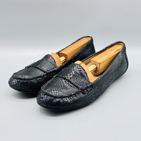 Vionic Shoes Women 7 Black Leather Larrun Loafer Snakeprint Slip On Arch Support - Picture 4 of 10